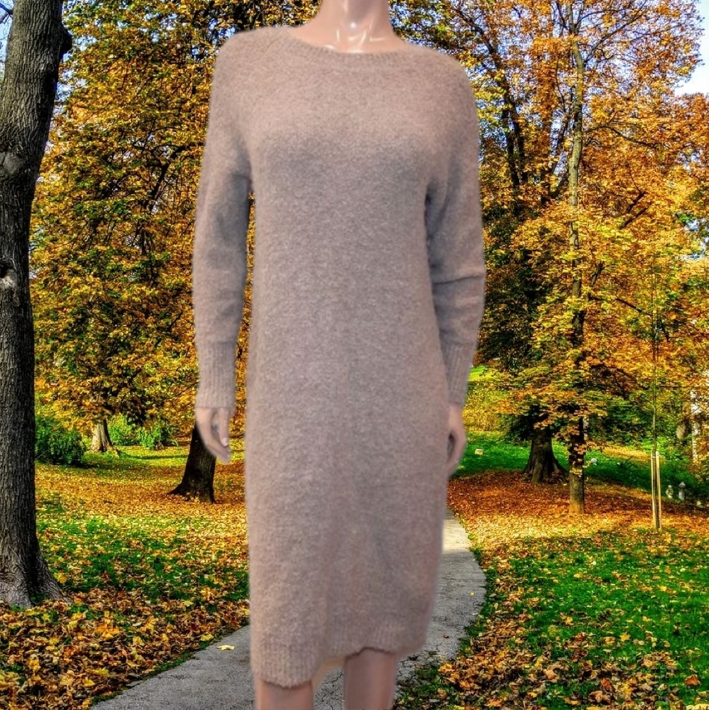 Uniqlo Boucle Knit Sweater Dress Long Sleeve Midi Shift Wool Alpaca Size XS
